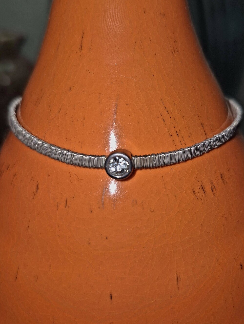 925- Sterling Silver Wire Wrapped Bracelet with Clear Crystal Accent
